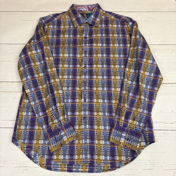 Robert Graham Shirt Mens Large Multicolor Plaid Contrast Cuff Long Sleeve